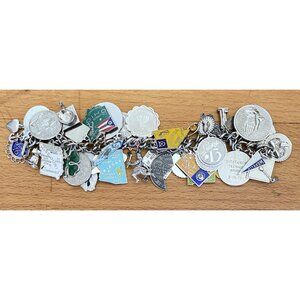 7” Vintage Sterling & Enamel Charm Bracelet LOADED  42 Charms Total 126g (42C)